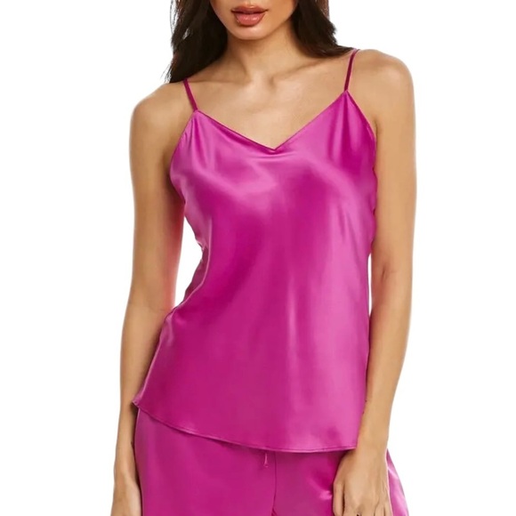 NATORI Key Essentials Silk V-Neck Cami in Fuchsia - Picture 1 of 9